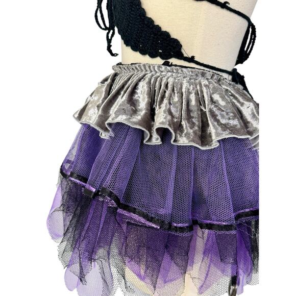 Y2K Crochet Butterfly Top Velvet Mesh Tutu Outfit Gothic Festival Cyberpunk OS - Picture 11 of 15